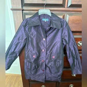 Purple Metallic Shimmer Peacoat Style w/ Flap Pockets Sz L Chic Edgy Fashioncore